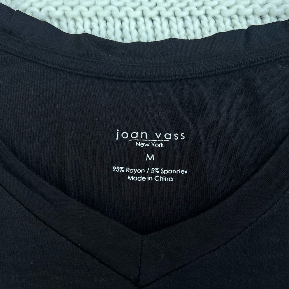 Joan Vass, Black V-Neck Short Sleeve, Size M - Picture 2 of 3